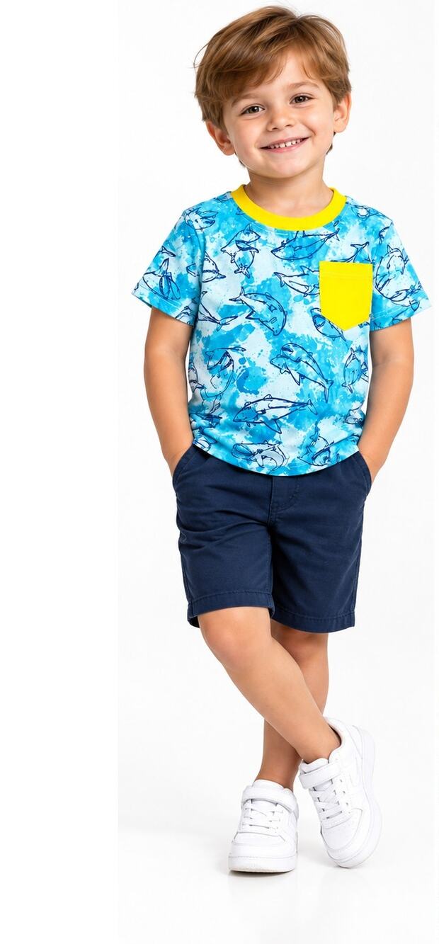 Wonder Nation Boys Shark Print Tee Shirt with Yellow Pocket – Size 4T NWT